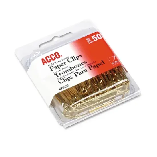 Acco Paper Clips Metal Wire Jumbo 1 3/4" Gold Tone 50/Box 72532 image {3}