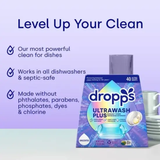 Dropps Dish UltraWash Plus Biobased Detergent Pods - Unscented - 40ct image {3}