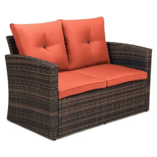 6pc Wicker Outdoor Conversation Set with Cushions - Orange - EDYO LIVING image {5}