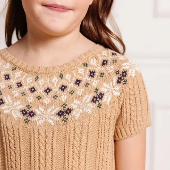 Hope & Henry Girls' Short Sleeve Fair Isle Cable Sweater Dress, Toddler image {4}