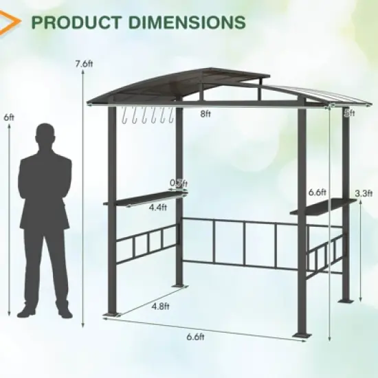 Costway 8' X 5' Hardtop Grill Gazebo with  Vented Polycarbonate Roof Side Shelves Hooks image {2}