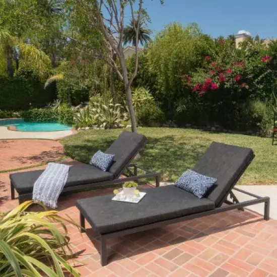 Modern Aluminum Dark Gray Patio Chaise Lounges with Water-Resistant Cushions, Foldable Outdoor Accent Chair-Christopher Knight Home Outdoor Furniture image {9}