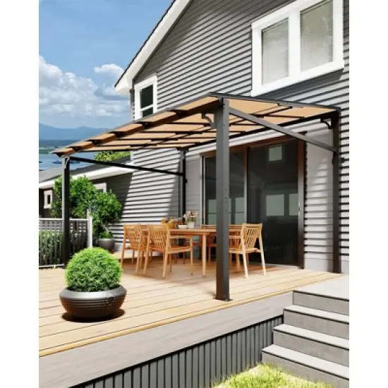 Wall Mounted Hardtop Gazebo &ndash; Lean-to Aluminum Frame with Polycarbonate Roof, Ideal for Outdoor Patio, Lawn, Deck, and Parties image {10}