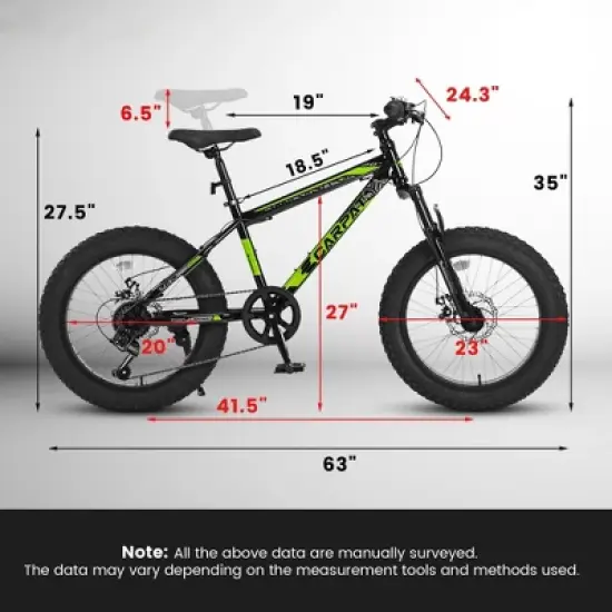 NAYSAYE Bicycle 20 Inch Mountain Bike for Kids with Disc Brakes and Front Suspension 7 Speed, Blackish Green, 63"*24.3"*35" image {4}