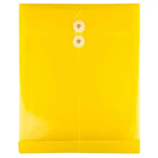 JAM Paper 9 3/4'' x 11 3/4'' 12pk Plastic Envelopes with Button and String Tie Closure, Letter Open End image {7}
