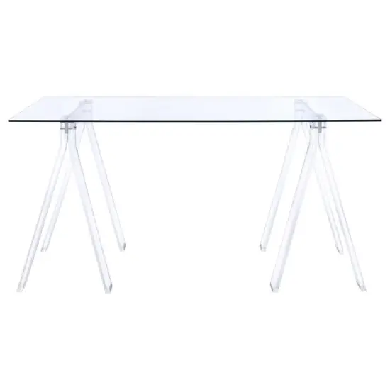 Amaturo Glass Top Acrylic Sawhorse Writing Desk Clear - Coaster image {2}