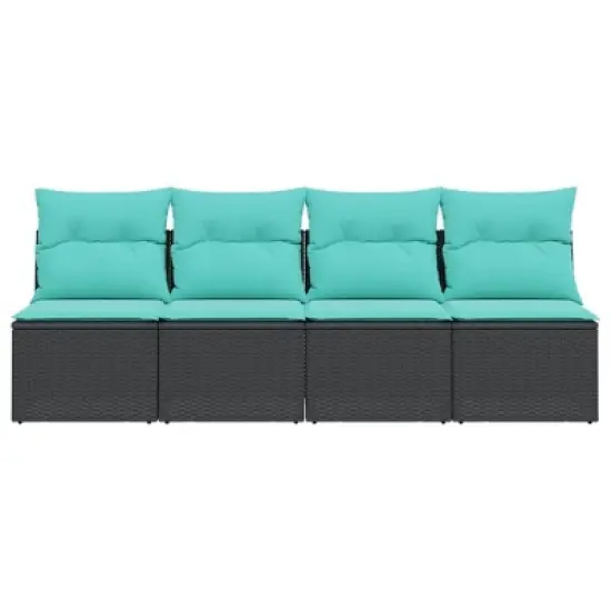vidaXL 4-Seater Patio Sofa Outdoor Furniture - Black Poly Rattan with Cushions, Modular Design, Adjustable Feet image {3}