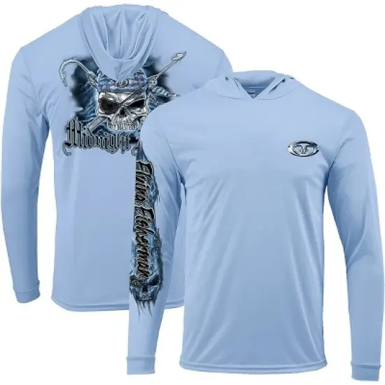 Flying Fisherman Pirate Skull Performance Pullover Hoodie - Blue Mist image {4}