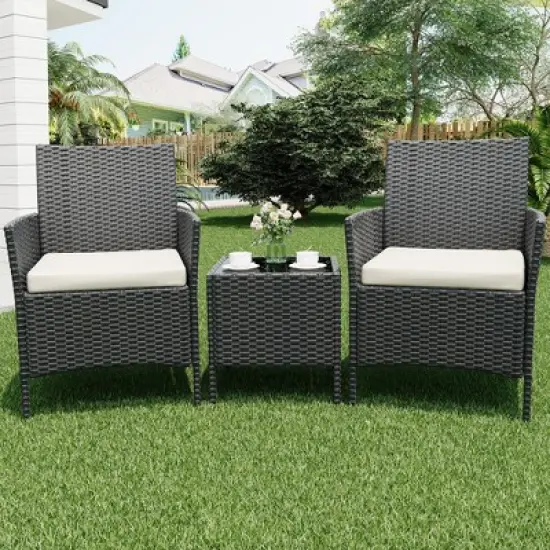Patio Furniture Set 3 Pieces,Outdoor Patio Conversation Sets, PE Rattan Wicker Furniture Sets with 2 Chairs image {4}