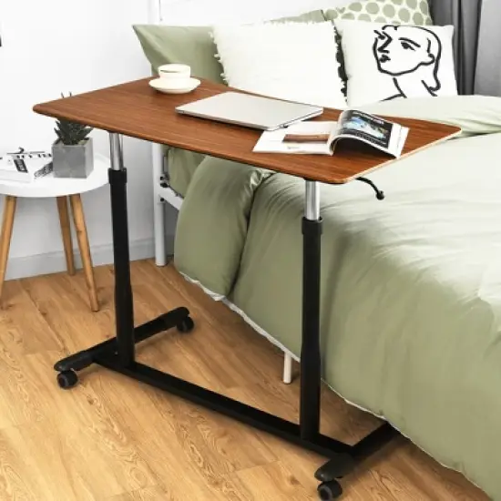 Costway Height Adjustable Computer Desk Sit Stand Rolling Notebook Table Natural\Brown\Black image {2}