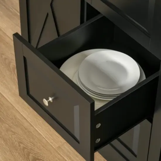 HOMCOM Farmhouse Mobile Kitchen Island Utility Cart on Wheels with Barn Door Style Cabinets, Drawers image {5}