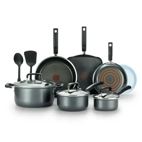 T-fal 12pc Signature Titanium Nonstick Cookware Set Dark Gray: Safe Nonstick, Tempered Glass Lids, Oven-Safe, Ergonomic Handles image {8}