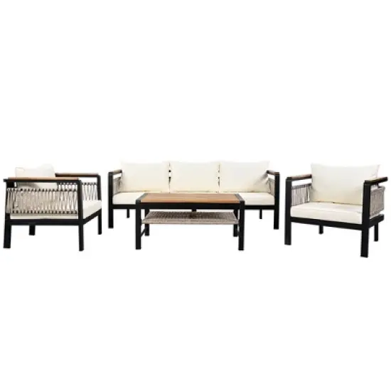TIRAMISUBEST 4-Piece Outdoor Sectional Sofa Set,5-Person Patio Conversation Set with Cushions & Coffee Table for Garden,Balcony image {10}