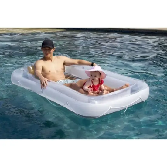 Swimline Luxe Edition Inflatable Relaxing Floating Pool Lounger with Removable Head Pillow - Pearl White/Gold image {5}