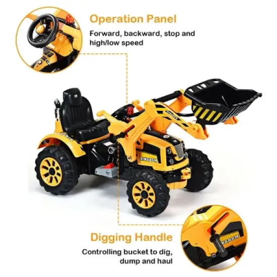 Costway 12V Battery Powered Kids Ride On Excavator Truck w/ Front Loader Digger Yellow image {5}
