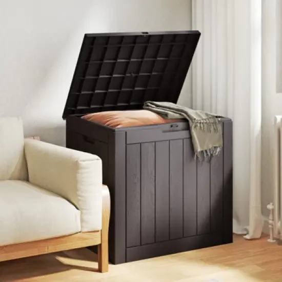 FURNIinspire Deck Boxes, Portable Storage Box with Waterproof Function for Patio Furniture, Garden Tools, All Weather Use, Brown, 22"*17.1"*20.9" image {1}