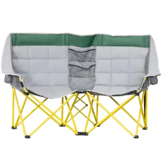 Outsunny Double Seat Camping Chair Folding Lawn Loveseat w/ Storage Pocket & Cup Holder, Bag for Outdoor, Beach, Picnic, Hiking, Travel image {3}