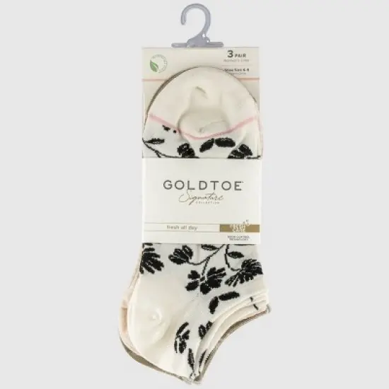 Goldtoe Signature Collection Women's 3pk Fresh Care Inked Floral Liner Socks - Off White/Oatmeal Heather/Khaki 6-9 image {1}