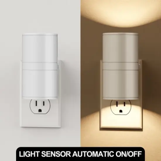 DORESshop White LED Night Light Plug-In 2-Pack, 3000K Soft White, 0&uml;C100LM Dimmable with Sensor, Modern Wall Nightlight image {3}