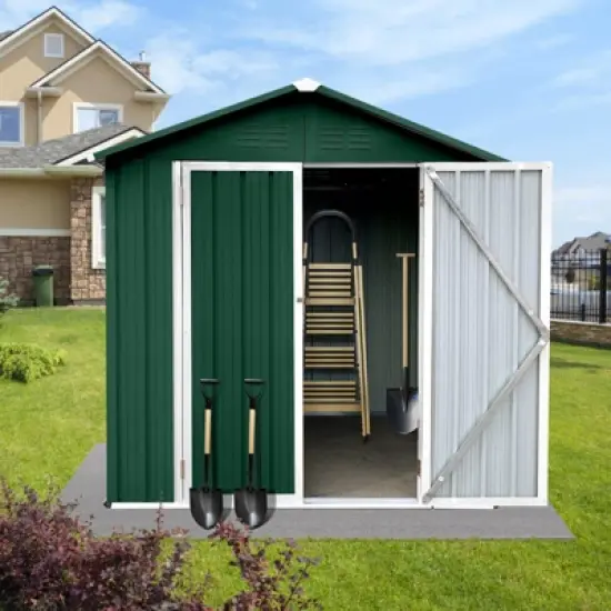 MOEPISY Outdoor storage sheds 4FTx6FT Apex roof Green+White image {6}