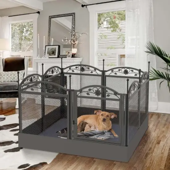 8 Panels Heavy Duty Metal Dog Playpen Pen Pet Whelping Playpen Cage with Waterproof Fertility Mat for Indoor Outdoor Garden Puppy Play Exercise image {7}