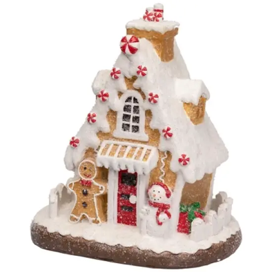 Northlight Snowy Gingerbread Peppermint House with Snowman Christmas Decoration - 11" image {3}