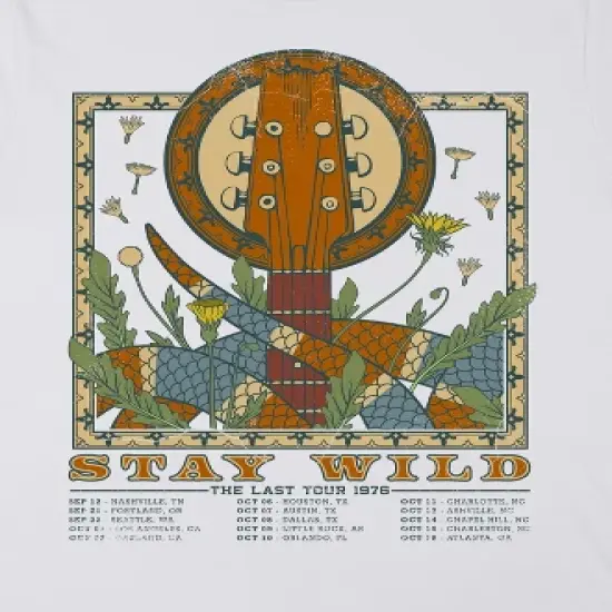 Vintage Snake And Guitar Tour Short Sleeve Crew Neck Women's White T-shirt image {1}