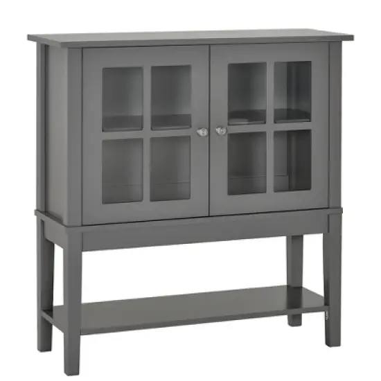 HOMCOM Kitchen Credenza & Sideboard Buffet Cabinet with 2 Glass Doors & Storage Shelves image {9}