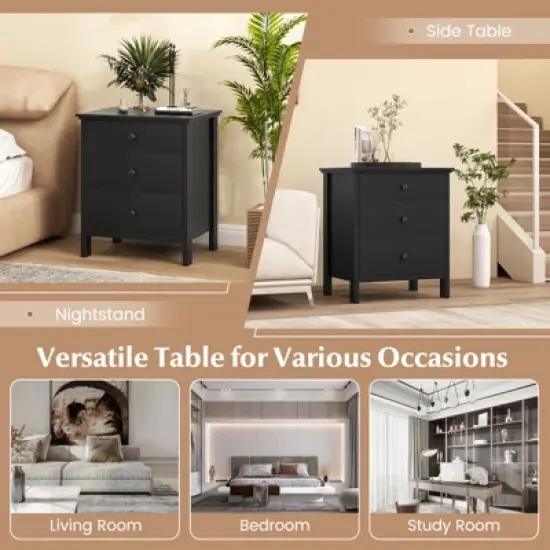 Tangkula 3-Drawer Modern Nightstand Bedside Table Wooden End Table White/Black image {8}