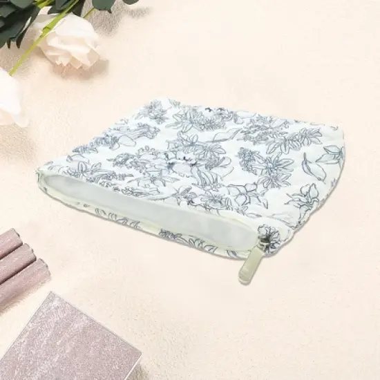 Unique Bargains Floral Quilted Clutch Makeup Bag Cyan 1 Pc image {2}