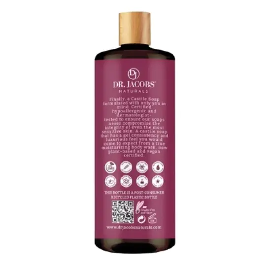 DR.JACOBS NATURALS Plant Based Castile Rose Body Wash-Hypoallergenic-Dermatologist Tested-Sulfate-Free- image {1}