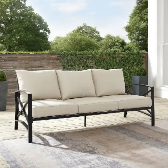 Kaplan Outdoor Metal Sofa Oil Rubbed Bronze with Cushions - Crosley image {6}