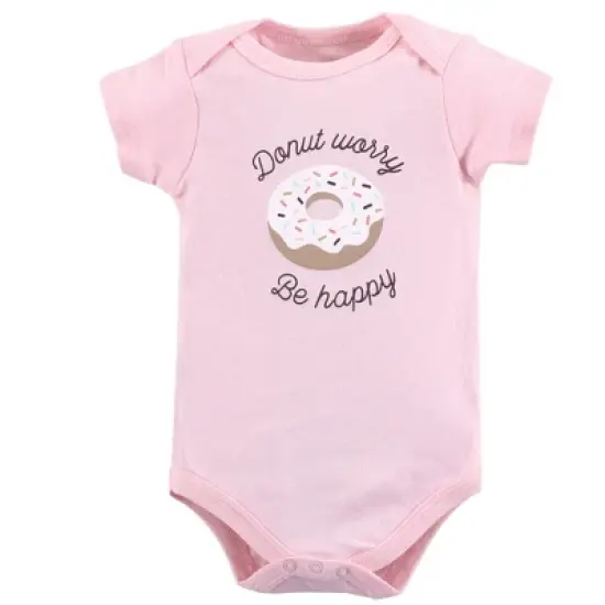 Hudson Baby Infant Girl Cotton Sleep and Play, Bodysuit and Bandana Bib Set, Donut Worry image {2}