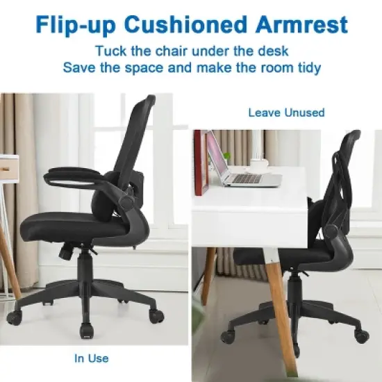 Costway  Mesh Office Chair Adjustable Height&Lumbar Support Flip up Armrest Black image {5}