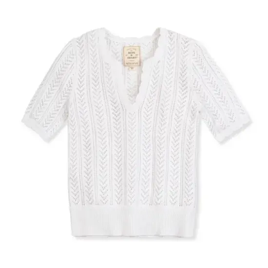 Hope & Henry Womens' Organic Cotton Short Sleeve V-Neck Pointelle Sweater Top image {3}