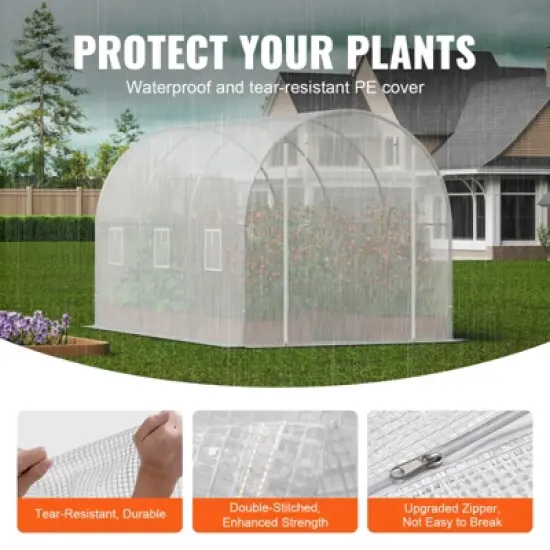 VEVOR Walk-in Tunnel Greenhouse, 9.6x6.4x6.2 ft Hoop House Greenhouse Tunnel, Plant Hot House with Galvanized Steel Frame, White PE Cover image {3}