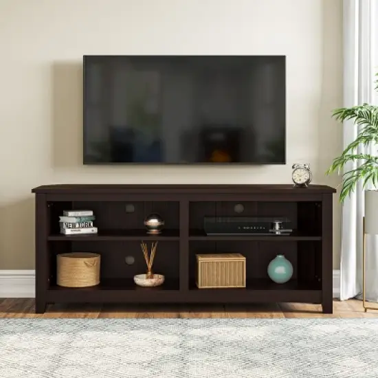Entertainment Center - TV Stand Supports up to 65-inch TVs - Traditional Design with 4 Cubbies and 2 Shelves by Lavish Home (Espresso) image {4}
