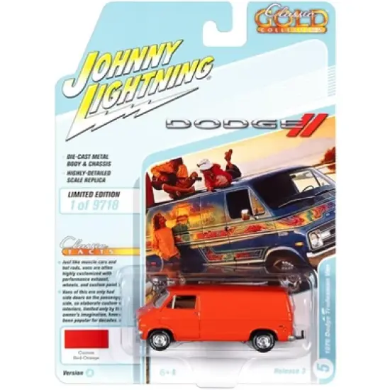 1976 Dodge Tradesman Van Custom Red-Orange Limited Edition to 9718 pieces Worldwide 1/64 Diecast Model Car by Johnny Lightning image {2}