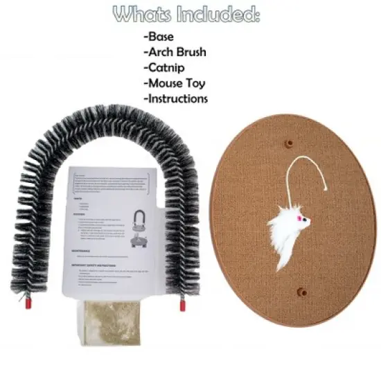 5 Star Super Deals Perfect Cat Self Grooming Arch Post with Mouse Toy, Bristles, Scratch Pad and Catnip - For Brushing, and Massage & Stress Relief. image {2}
