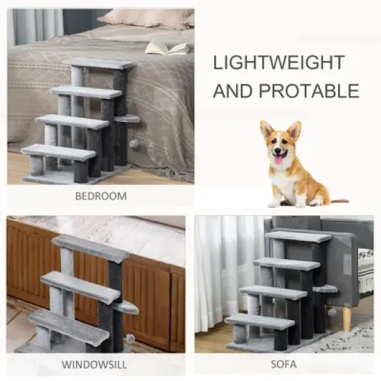 SKYONE Cat Stair Steps with Soft Flannel, Scratching Post & Hanging Ball - Joint-Friendly Pet image {6}