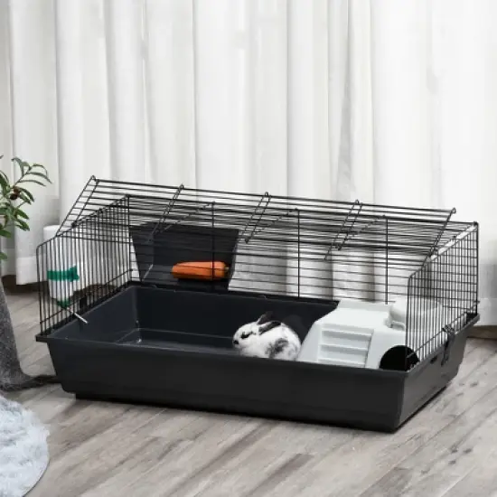 PawHut Small Animal Cage Bunny Guinea Pig Ferret Chinchilla Habitat with Wheels, Detachable Stand, Storage Shelf and Accessories, 39" x 22" x 36.5" image {6}