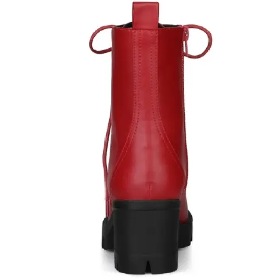 Allegra K Women's Lace-Up Platform Chunky Heels Combat Boots image {3}