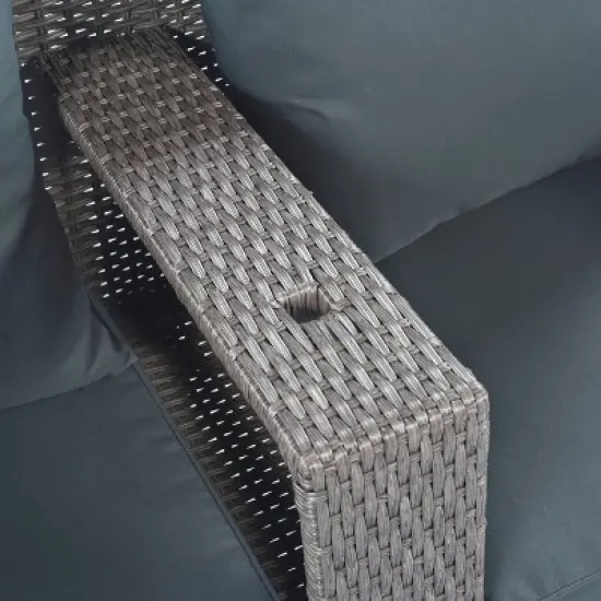 2pc Outdoor Wicker Conversation Sectional Set with Cushions & Half-Moon Side Table for Umbrella - Gray - GODEER image {15}