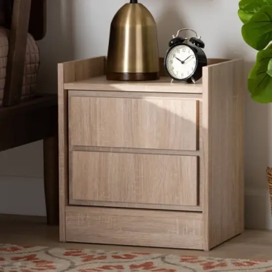 2 Drawers Hale Wood Nightstand - Baxton Studio image {5}