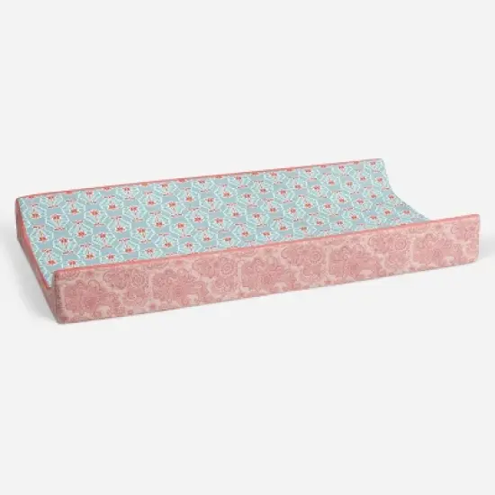 Bacati - Sophia Paisley Aqua/Coral Floret Changing Pad Cover image {2}