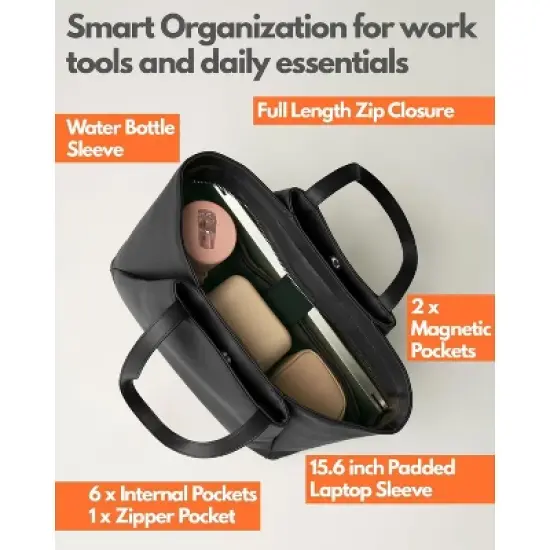 Laptop Tote Bag for Women 15 Inch - Large Work Bags with Zip Compartments - PU Leather image {4}