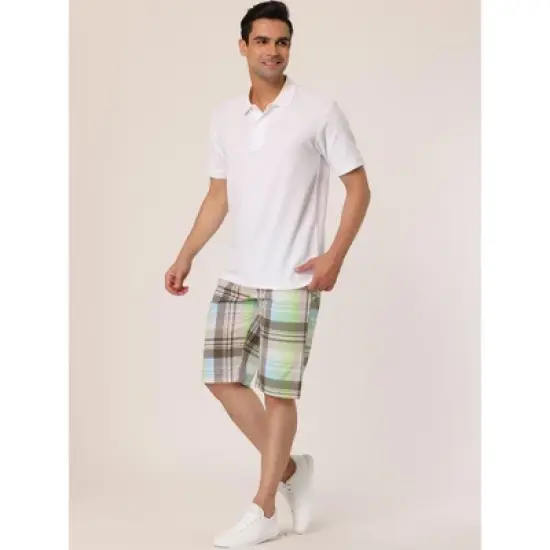 Lars Amadeus Men's Summer Plaid Shorts Slim Fit Flat Front Pattern Short Pants image {3}