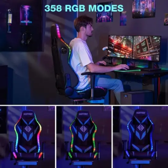 Hoffree Massage Reclining Gaming Chair Ergonomic Office PC Chair with Bluetooth Speaker & RGB Light image {4}