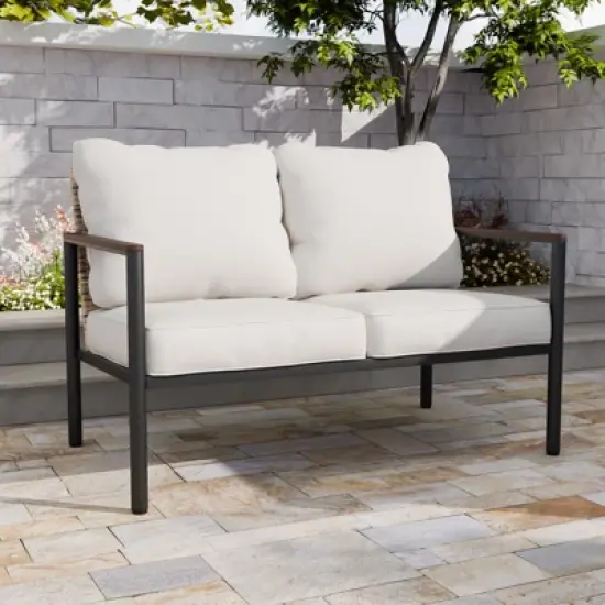 EAGLE PEAK Sunset Dune Collection Modern Outdoor Furniture Sofa, Patio Wicker Loveseat Couch with Cushions image {7}