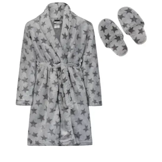 Sleep On It Boys Stars Plush Fleece Shawl Collar Robe with Matching Slippers image {4}